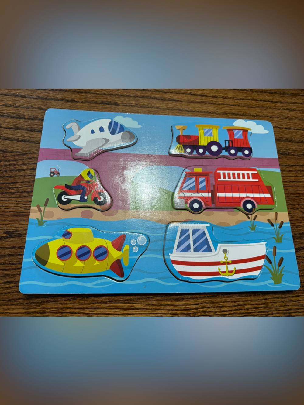 Kids Vehicle Wooden Puzzle - Multi-Color Transportation Set
